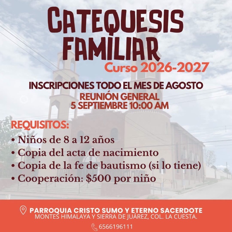 ULTIMA SEMANA PARA INSCRIBIR A CATECISMO INFANTIL 